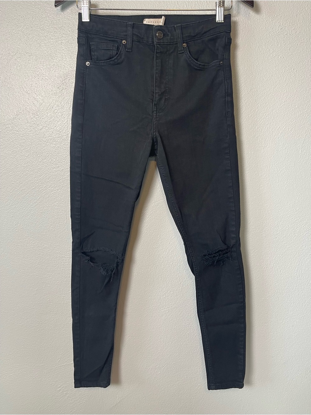 Topshop- Jamie Black Distressed Skinny Jeans Size 28